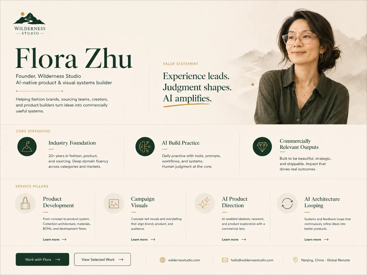 Flora Zhu profile card for Wilderness Studio