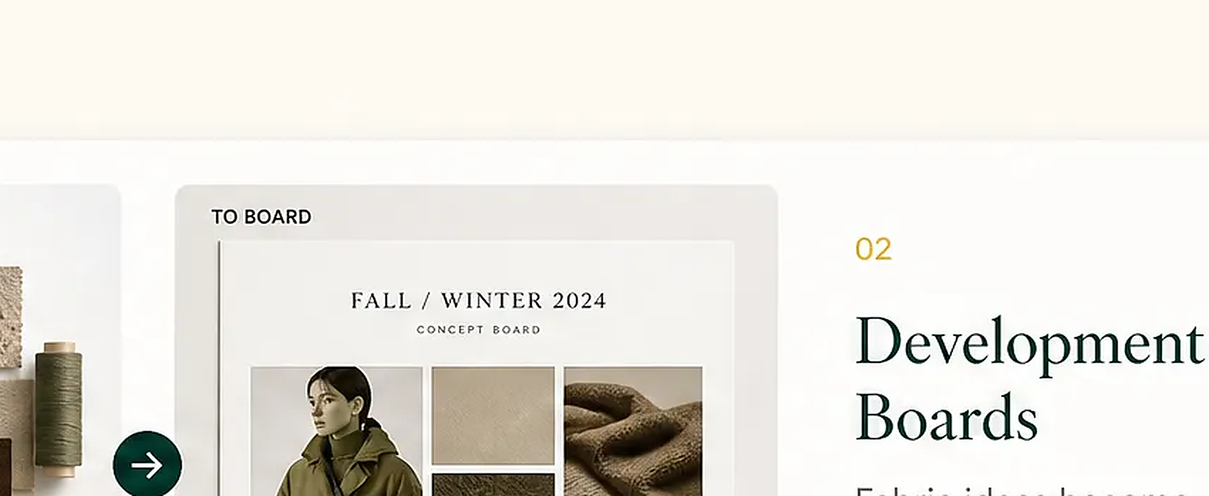 Fashion product development board with fabric, silhouette, color, and detail direction
